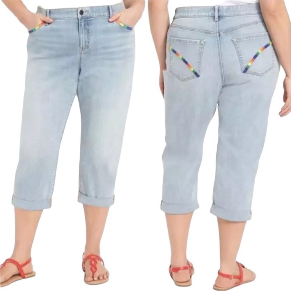 Lane Bryant Rainbow Embroidery Boyfriend Capri Jeans Light Wash Plus Size 24 NEW